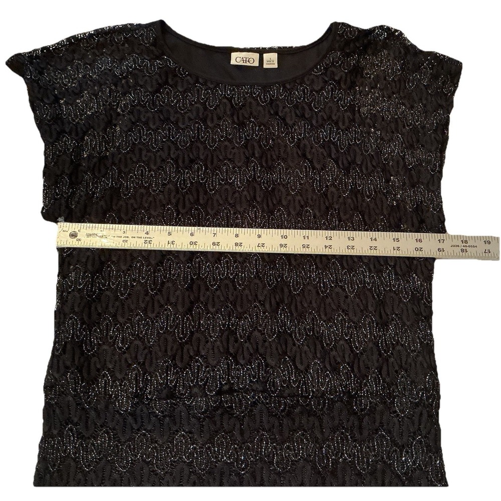 Women's Cato Black Sparkle Short Sleeve Blouse‎ Top Lined Stretch Top - Size S - Picture 5 of 8